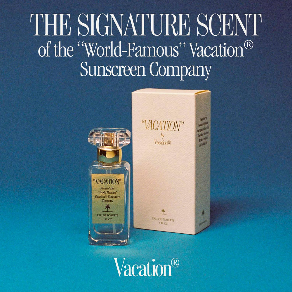 VACATION Sunscreen Eau de Toilette bottle cap close-up, travel-friendly packaging.
