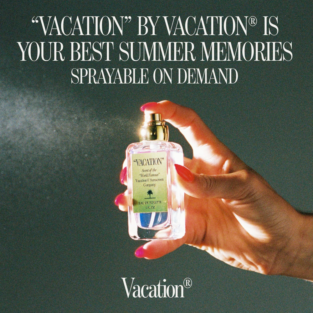 VACATION Sunscreen Eau de Toilette packaging with coconut motif, stylish and gift-ready.