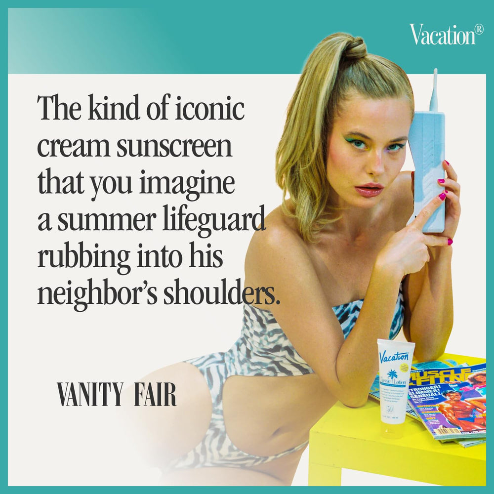 VACATION Sunscreen Lotion provides an invisible finish on all skin tones.