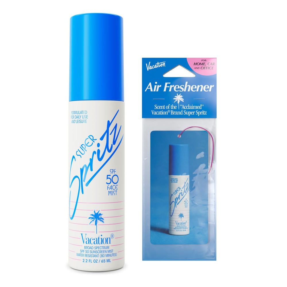Vacation Super Spritz SPF50 face mist bottle ready for daily protection.