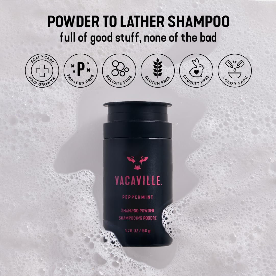 Vacaville Peppermint Powder Shampoo yeast peptides highlight nourishing scalp support
