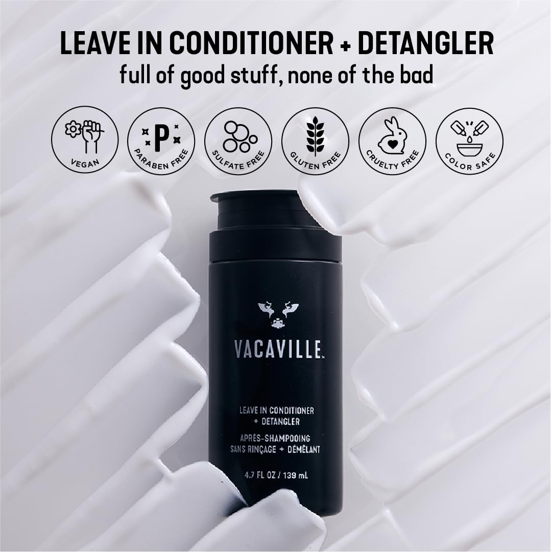 Vacaville Vegan sulfate-free formula badge with cruelty-free seal.