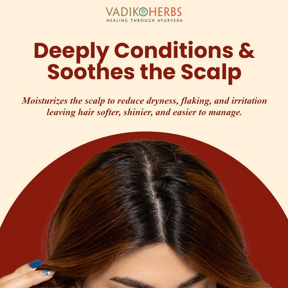 Vadik Herbs Brahmi Oil scalp massage illustrates soothing conditioning