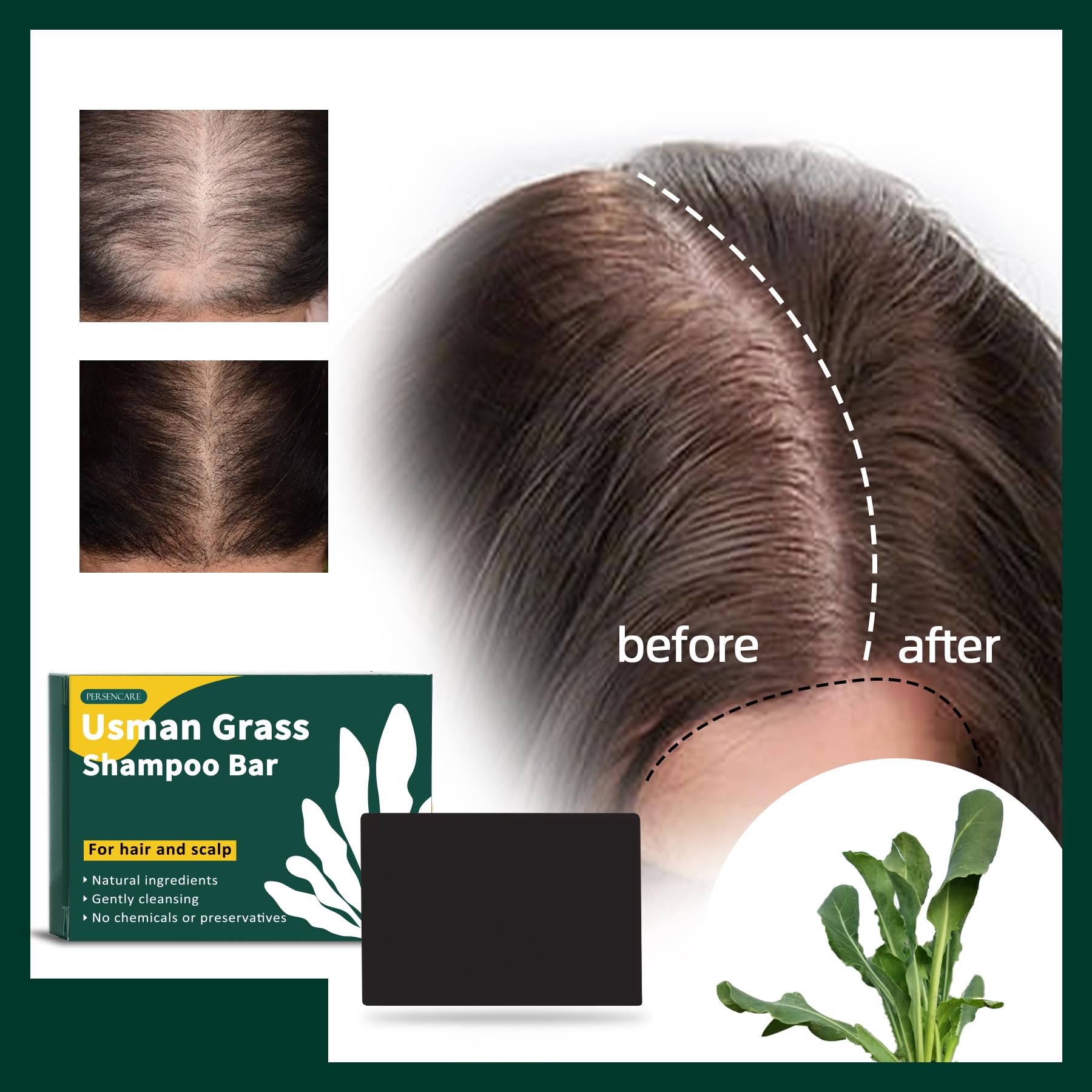 VAEYAE Usman Grass Shampoo Bar on hair reveals natural shine and softness.