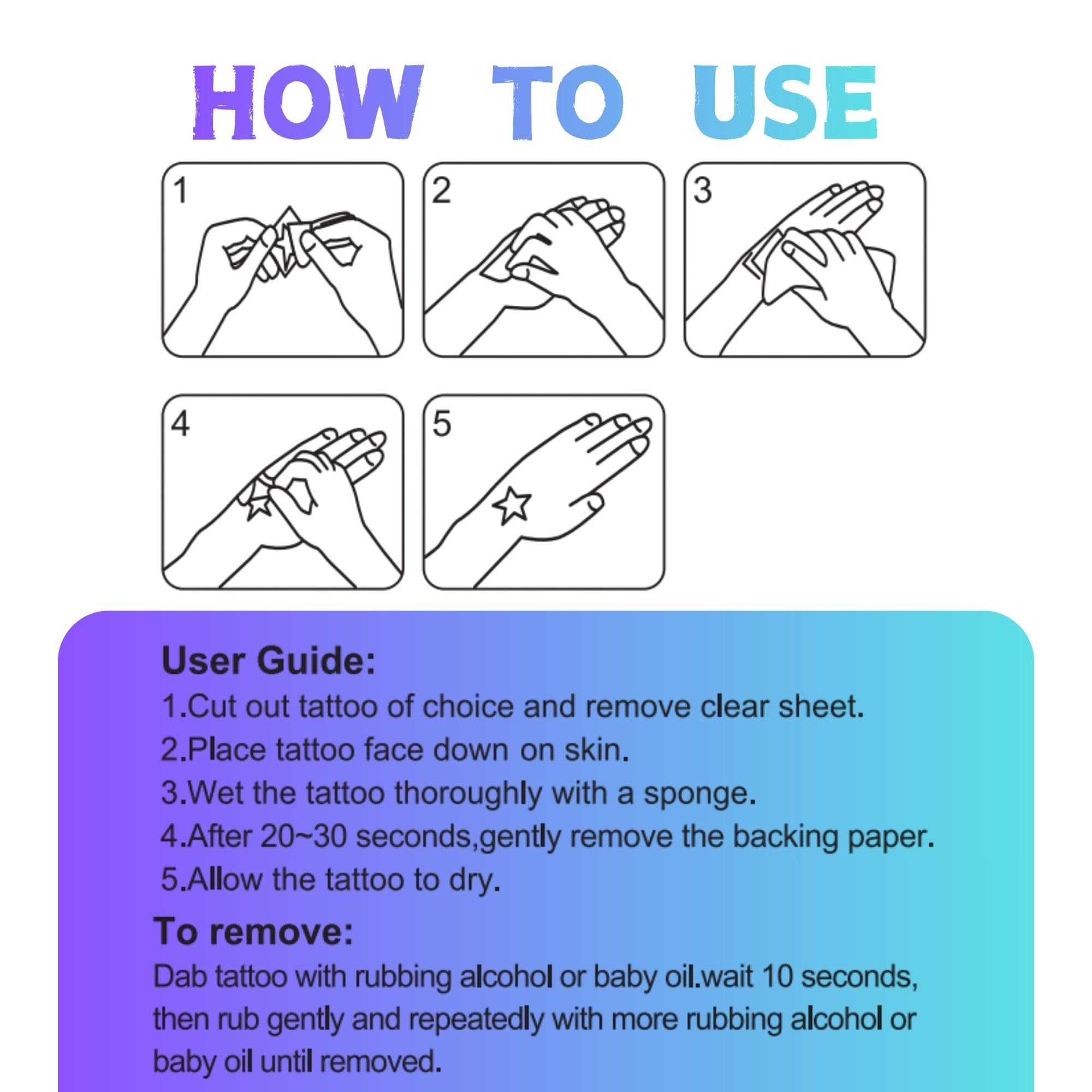 Vagilelf water transfer tattoos are easy to remove with baby oil after events.