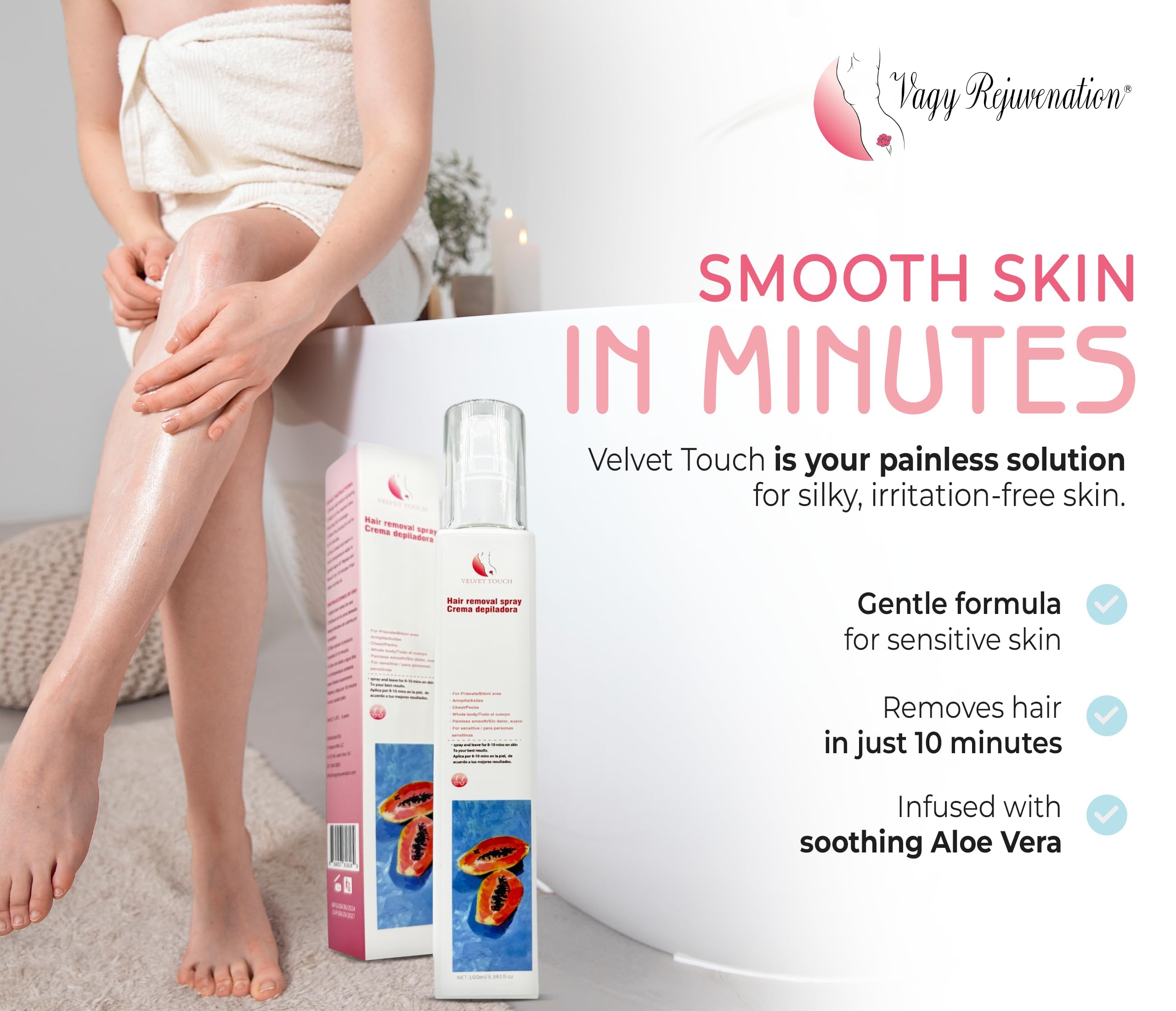 Velvet Touch application step for precise, gentle depilation.
