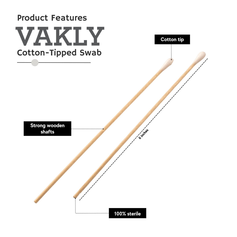 Vakly soft cotton-tip absorbs liquids and enables gentle application.