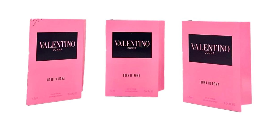 Valentino Born in Roma EDP sample vial with cap, portable fragrance keepsake.