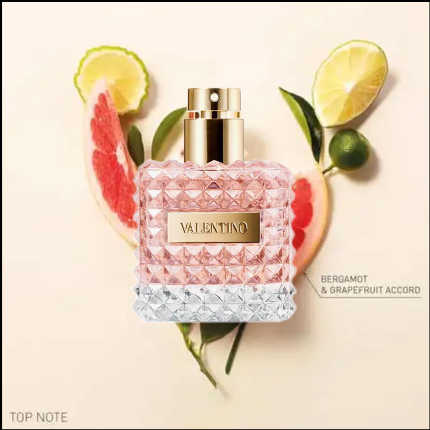 Valentino Donna EDP rose-heart close-up emphasizes Bulgarian rose and iris