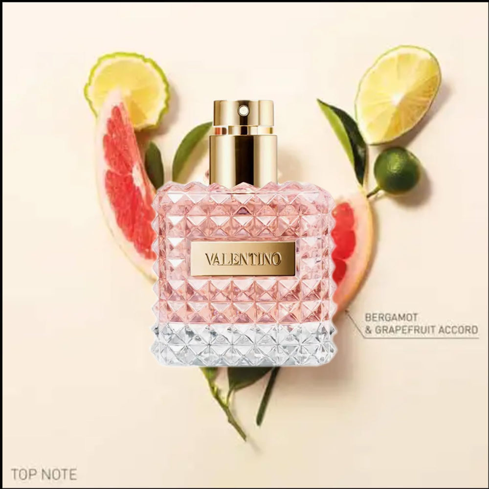 Valentino Donna EDP rose-heart close-up emphasizes Bulgarian rose and iris
