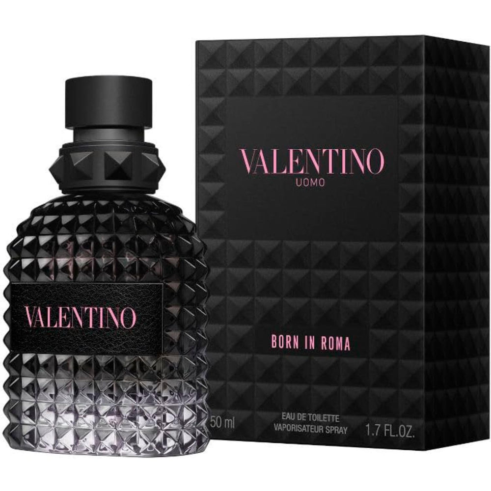 Valentino Uomo Born in Roma EDT bottle highlighting woody-spicy profile for everyday wear