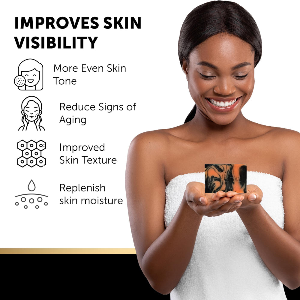 VALITIC Charcoal Kojic Turmeric Bar face-application shows smooth application and cleansing use