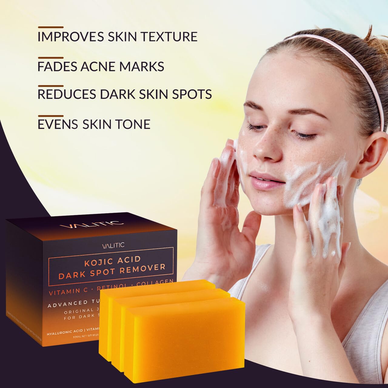 Close-up of turmeric in Valitic bar highlights skin-nourishing ingredients.