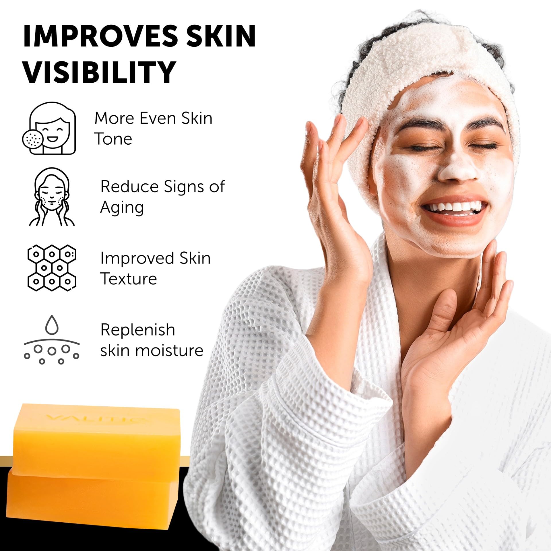 VALITIC Hyaluronic acid and Vitamin C hydration boost in formula.