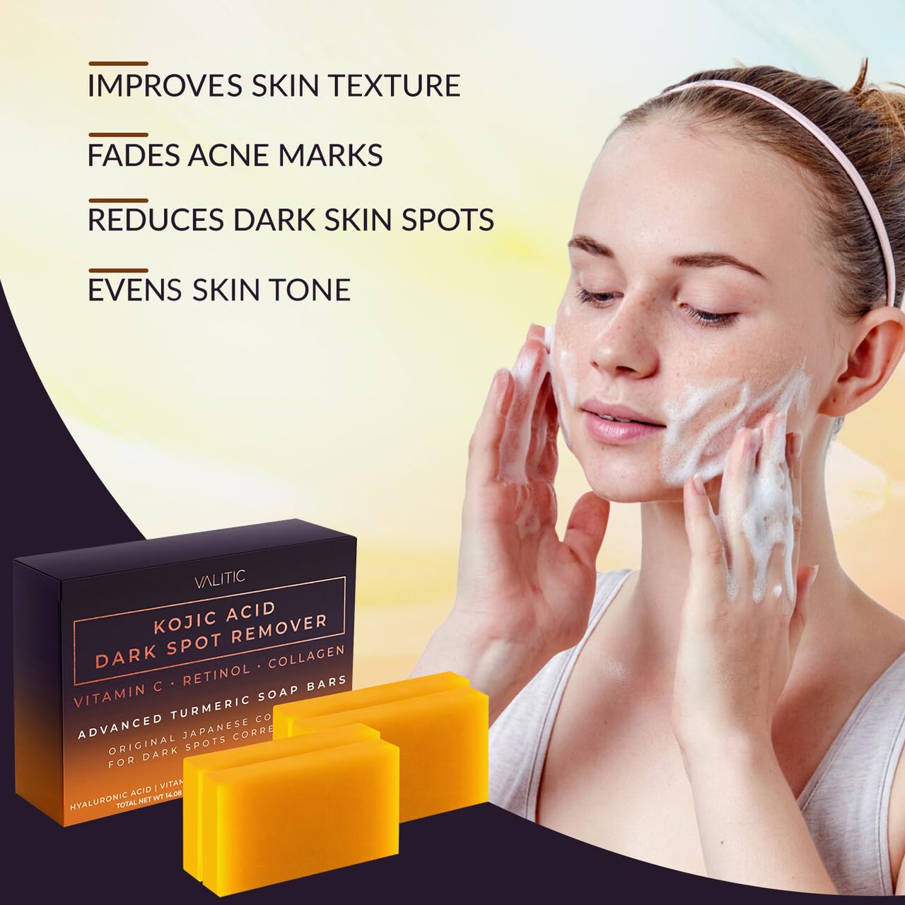 VALITIC Kojic Acid Dark Spot Remover Soap Bar with retinol for renewal and clarity