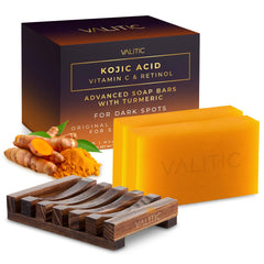VALITIC Kojic soap bar close-up with turmeric swirl for brighter skin texture