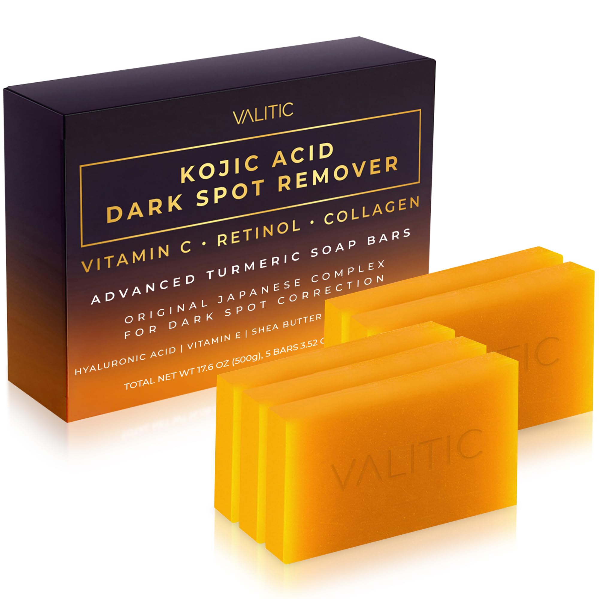 VALITIC Kojic Acid Dark Spot Remover Soap Bar closeup showing gentle cleansing for even tone