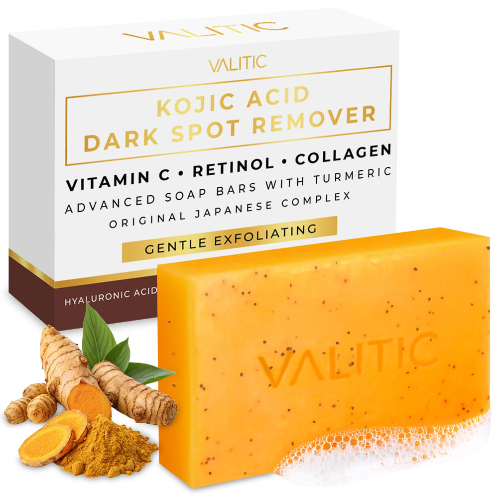 VALITIC Kojic Acid and Turmeric Soap targets facial dark spots for a more even complexion.