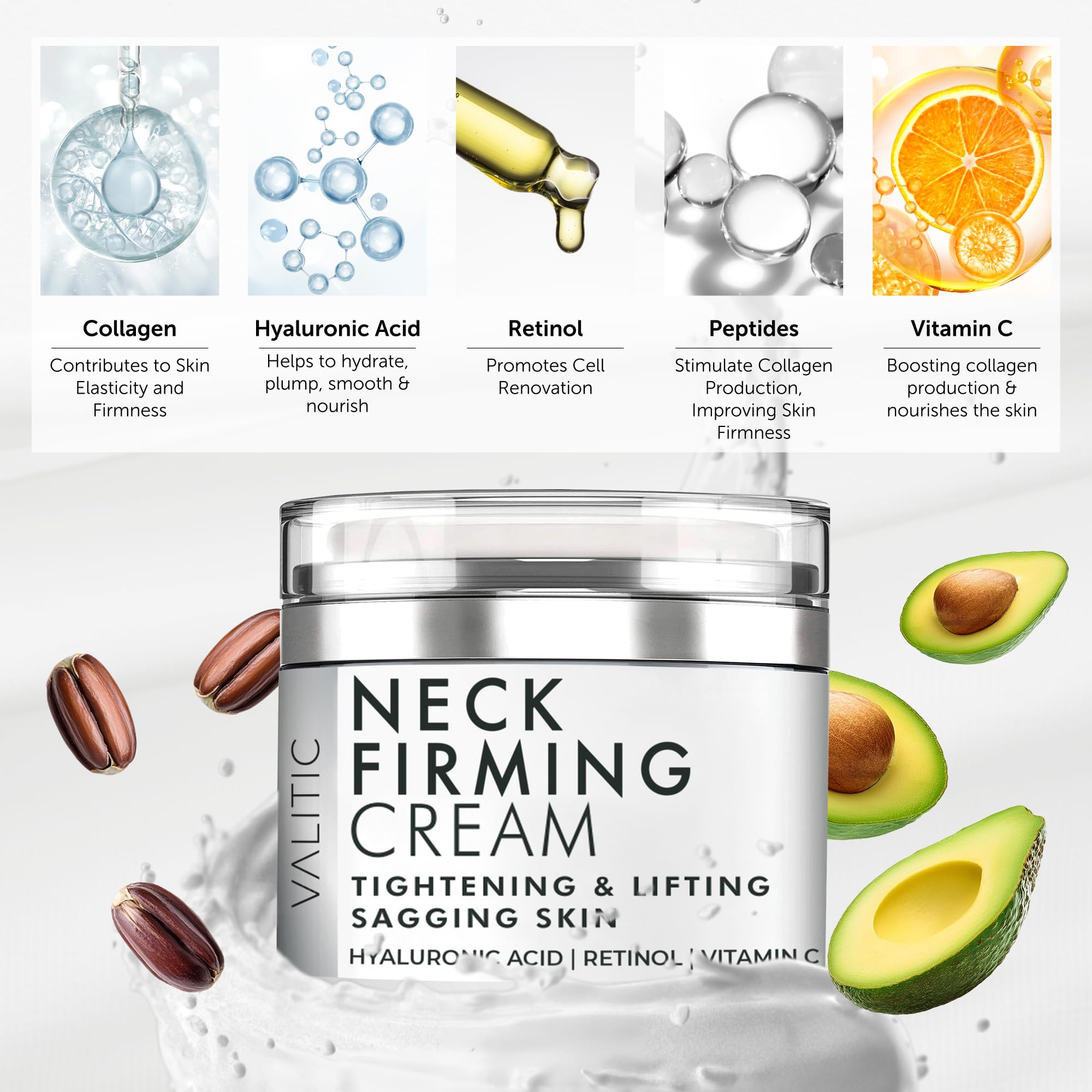 VALITIC neck cream with vitamin C provides antioxidant support for the neck.