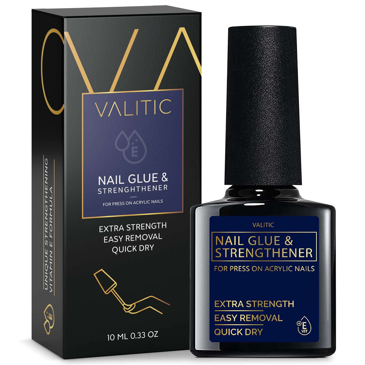 Valitic Strong Nail Glue brush-on cap close-up for quick, secure adhesion.