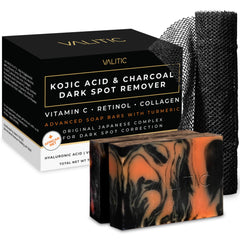 VALITIC charcoal kojic turmeric soap two-pack for even skin tone and subtle radiance.