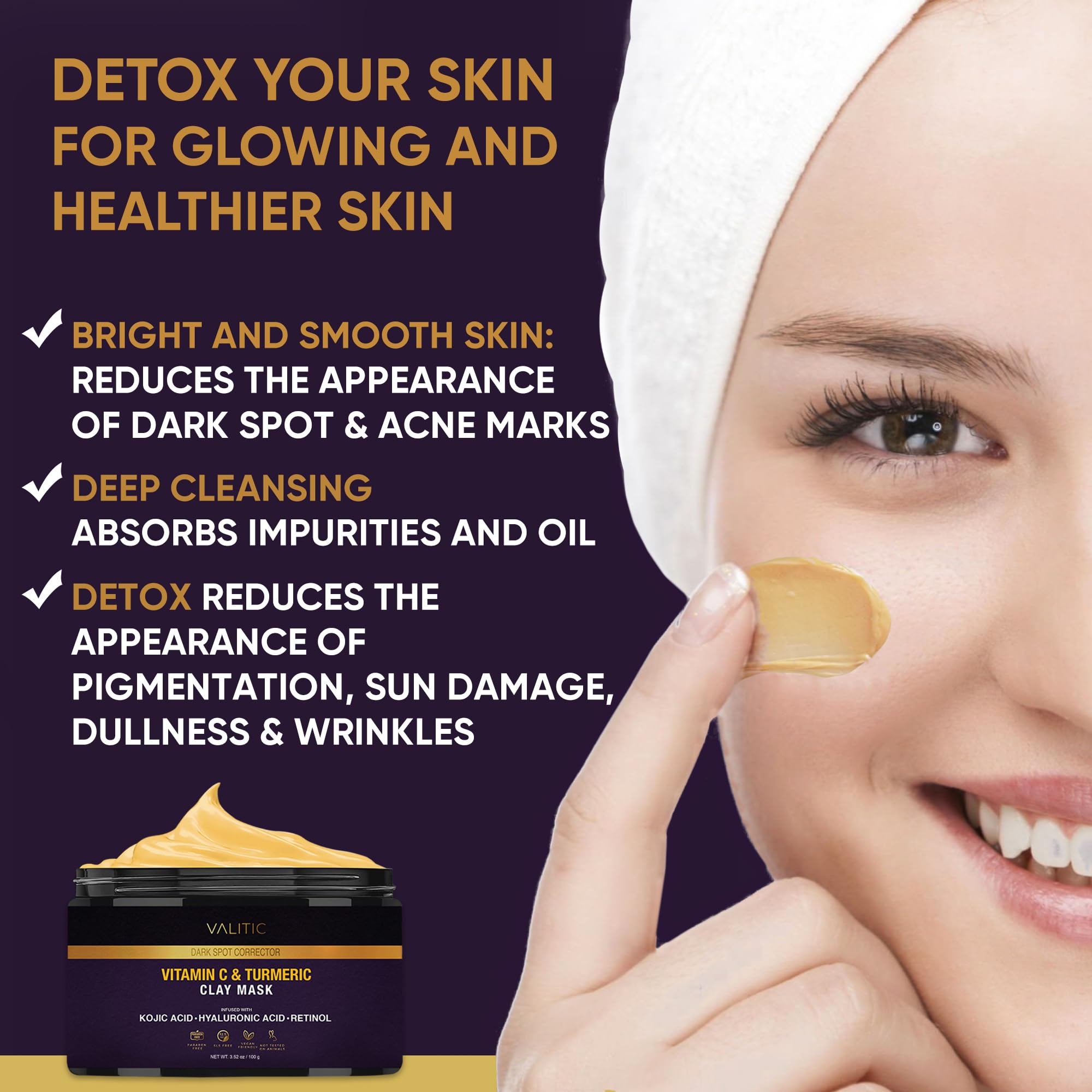 VALITIC clay mask swatch reveals a rich paste ready to purify pores.