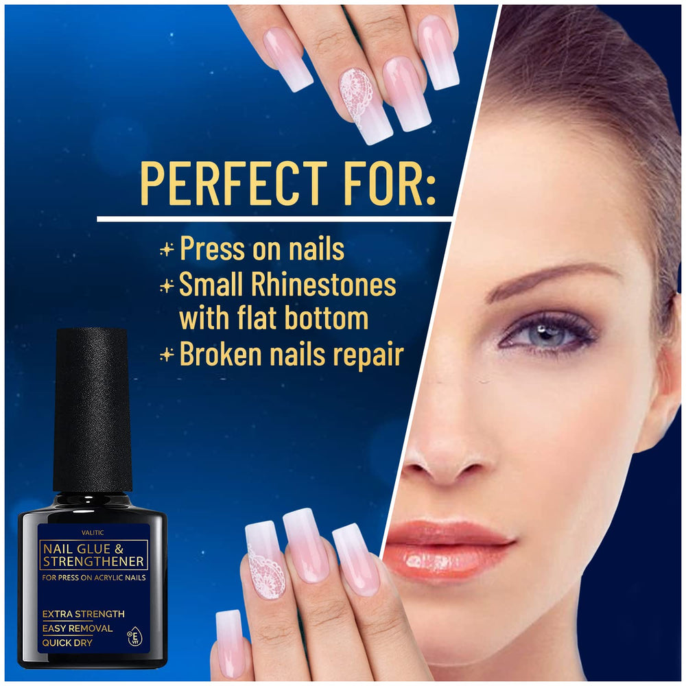 Valitic vitamin E-strength formula bottle with nails in focus suggesting nourishment.