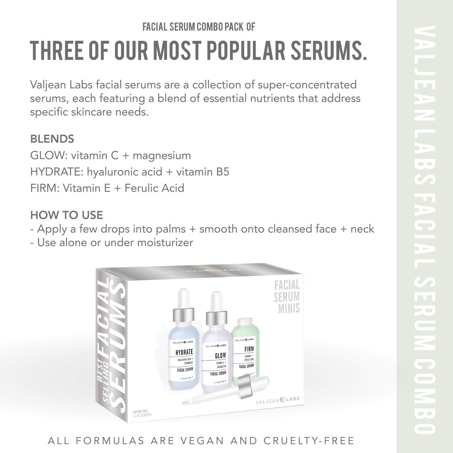 Valjean Labs Serums close-up showing lightweight textures.