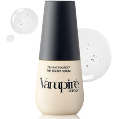 Vampire TOKYO Secret Serum bottle closeup showing niacinamide for smoother texture