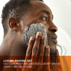 Van Der Hagen luxury shave soap creates a creamy lather for comfortable prepping.