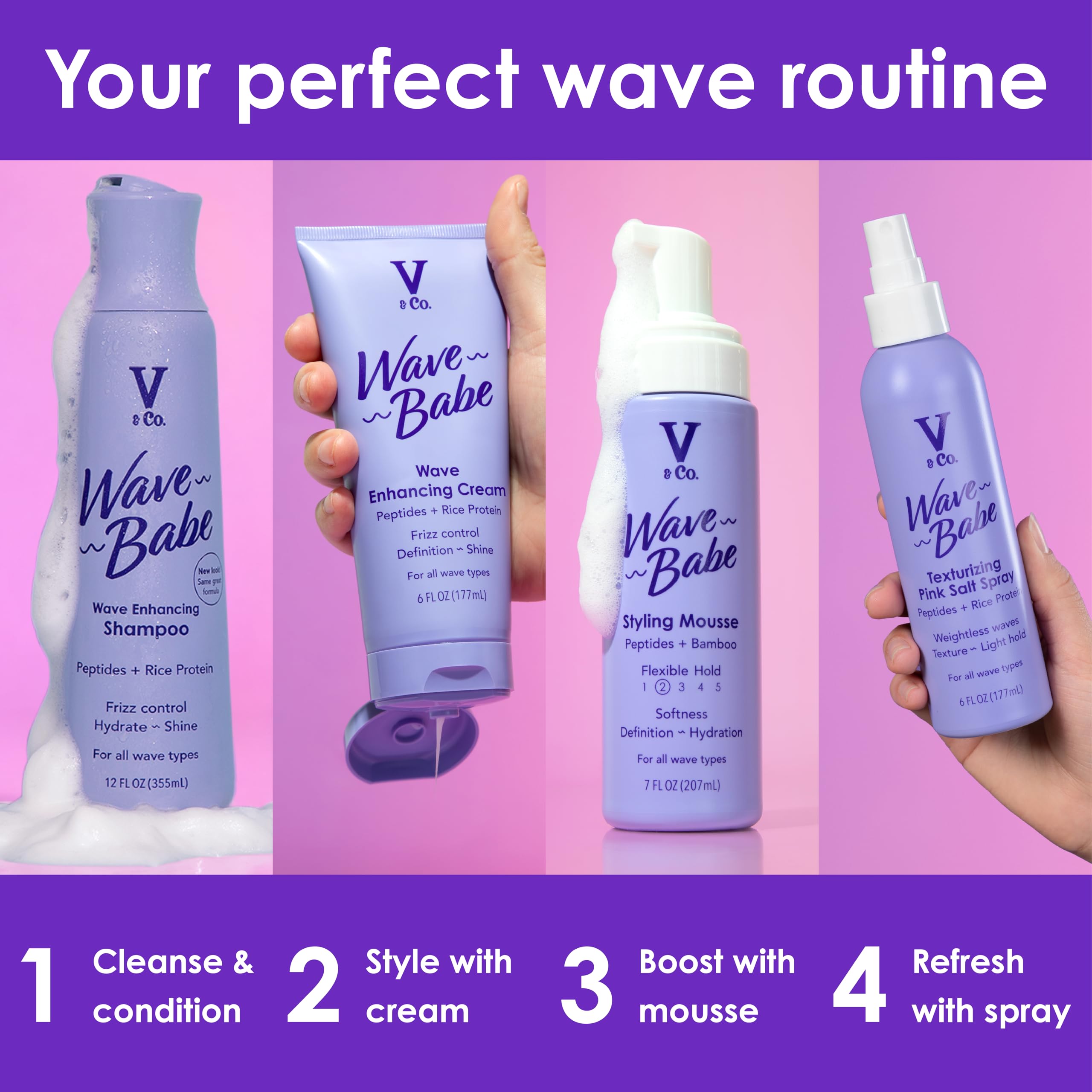 Model showcasing defined waves after using V&Co Wave Babe.