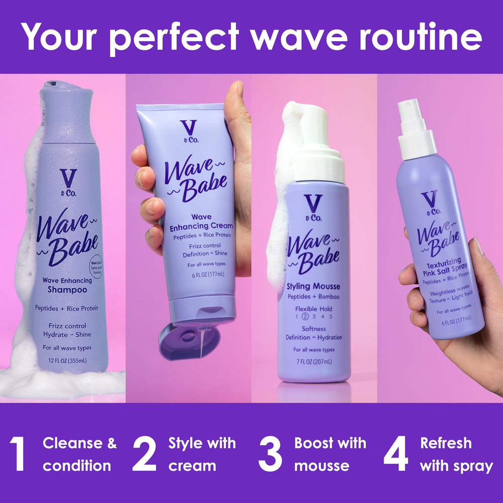 Model showcasing defined waves after using V&Co Wave Babe.