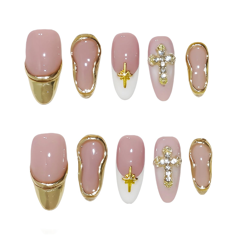 Vanesseva medium almond nails with 3D flowers and chrome shell for a bold, stylish look.