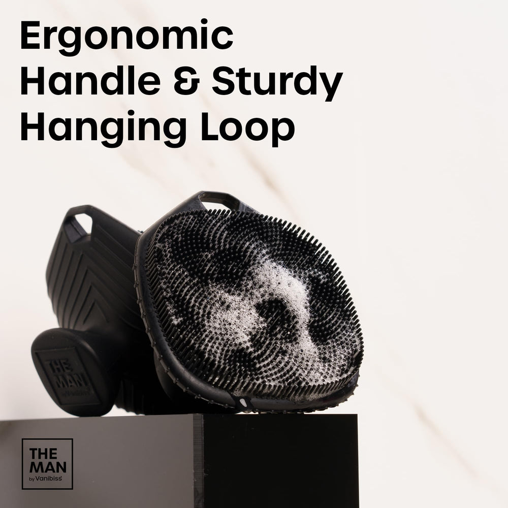 Ergonomic grip shown for easy control during facial cleansing sessions.