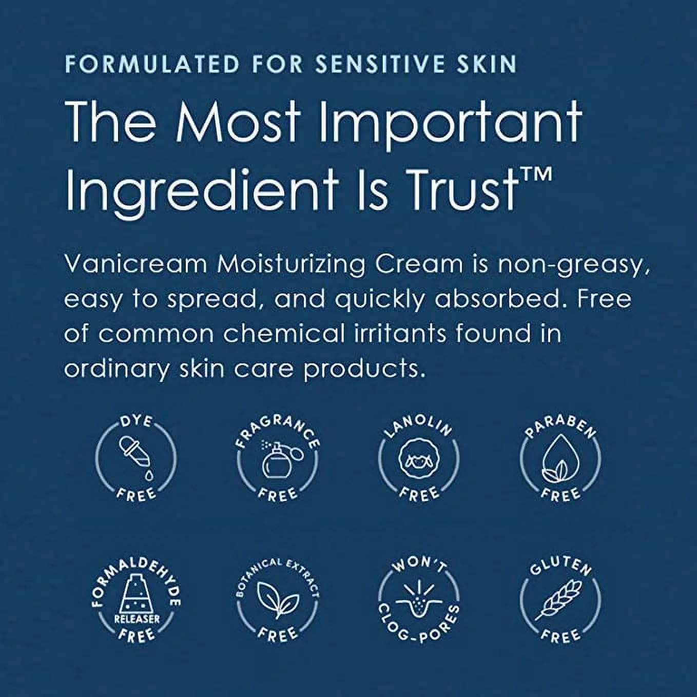 Vanicream cream on hands demonstrating non-greasy, fast-absorbing moisturization.