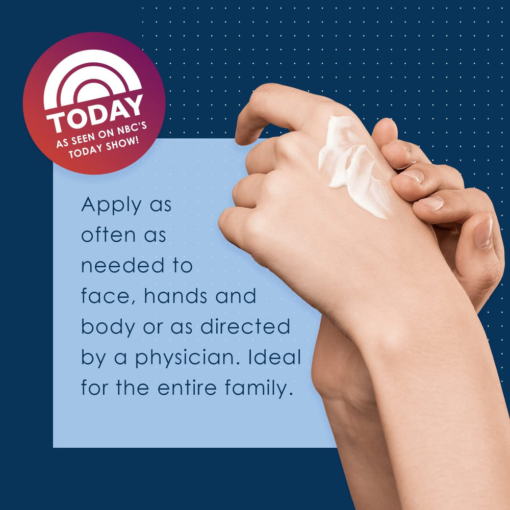 Vanicream cream applied to face and body suitable for all ages.