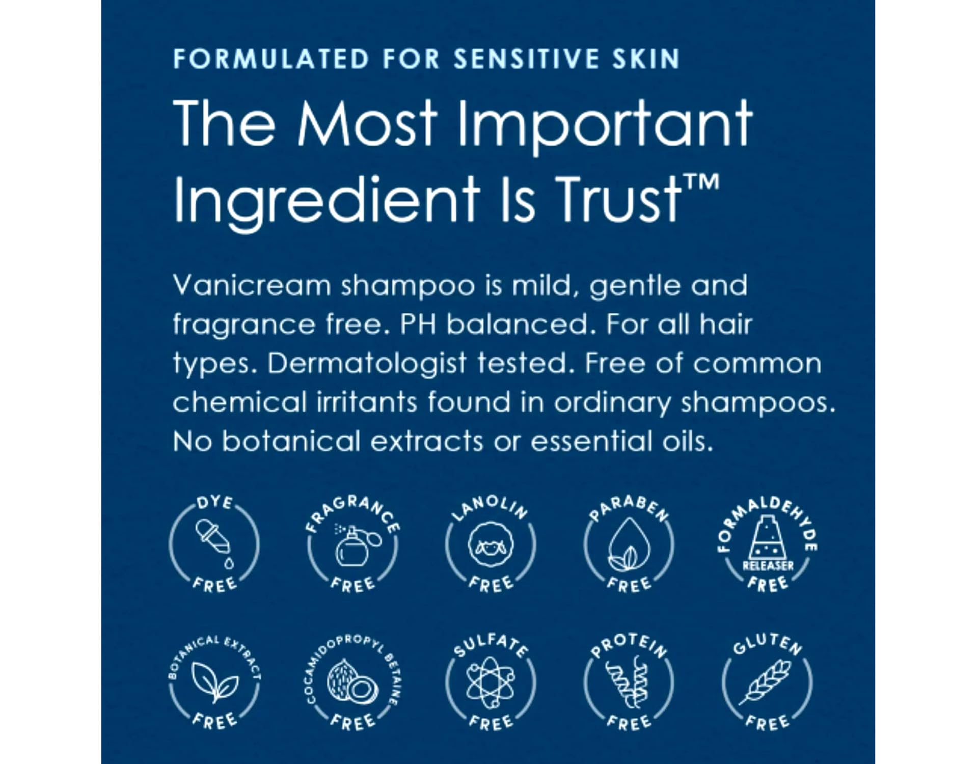 Vanicream free-from icons highlight dye and fragrance absence