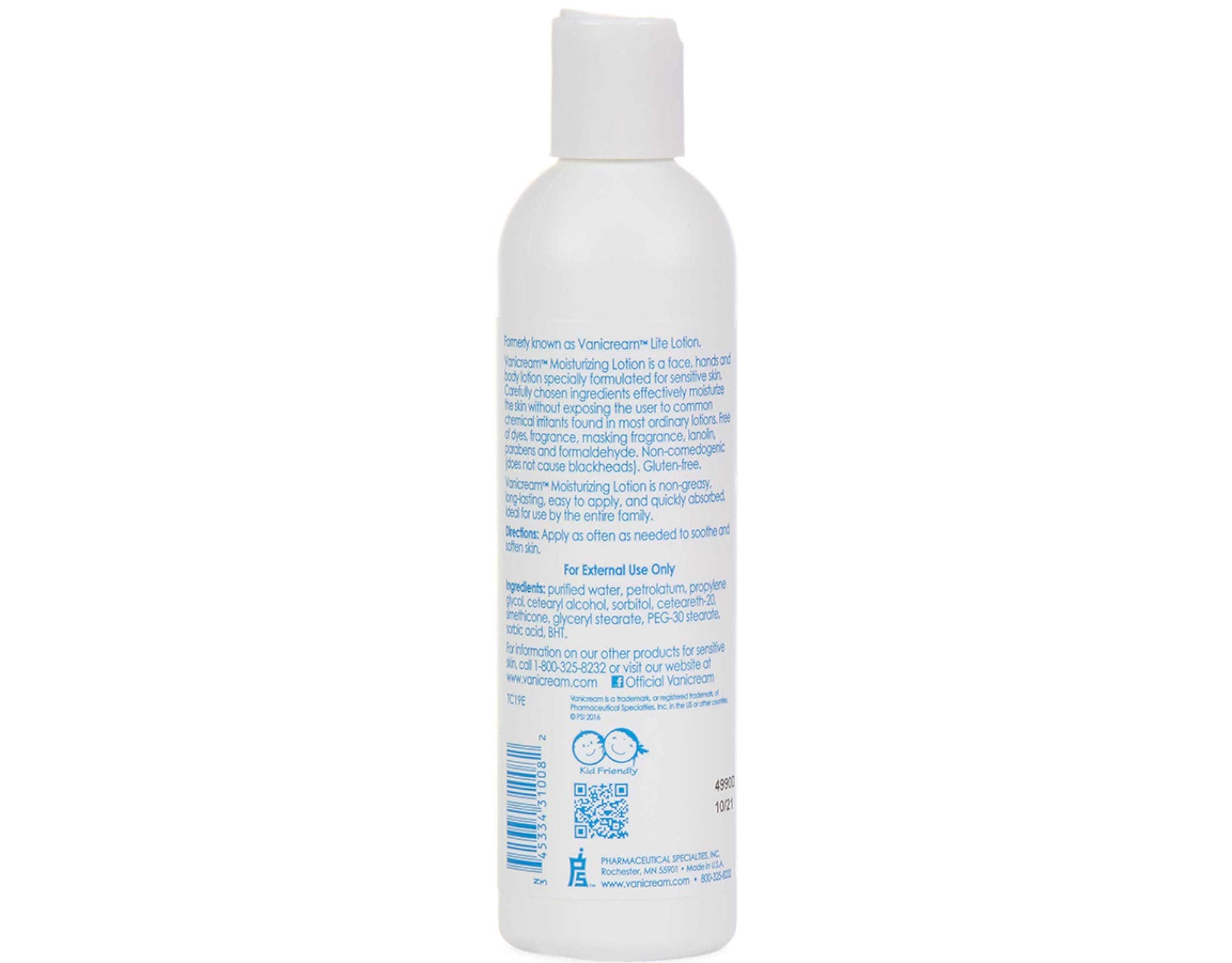 Vanicream Moisturizing Lotion 3-pack label highlights family-friendly, dye-free formula