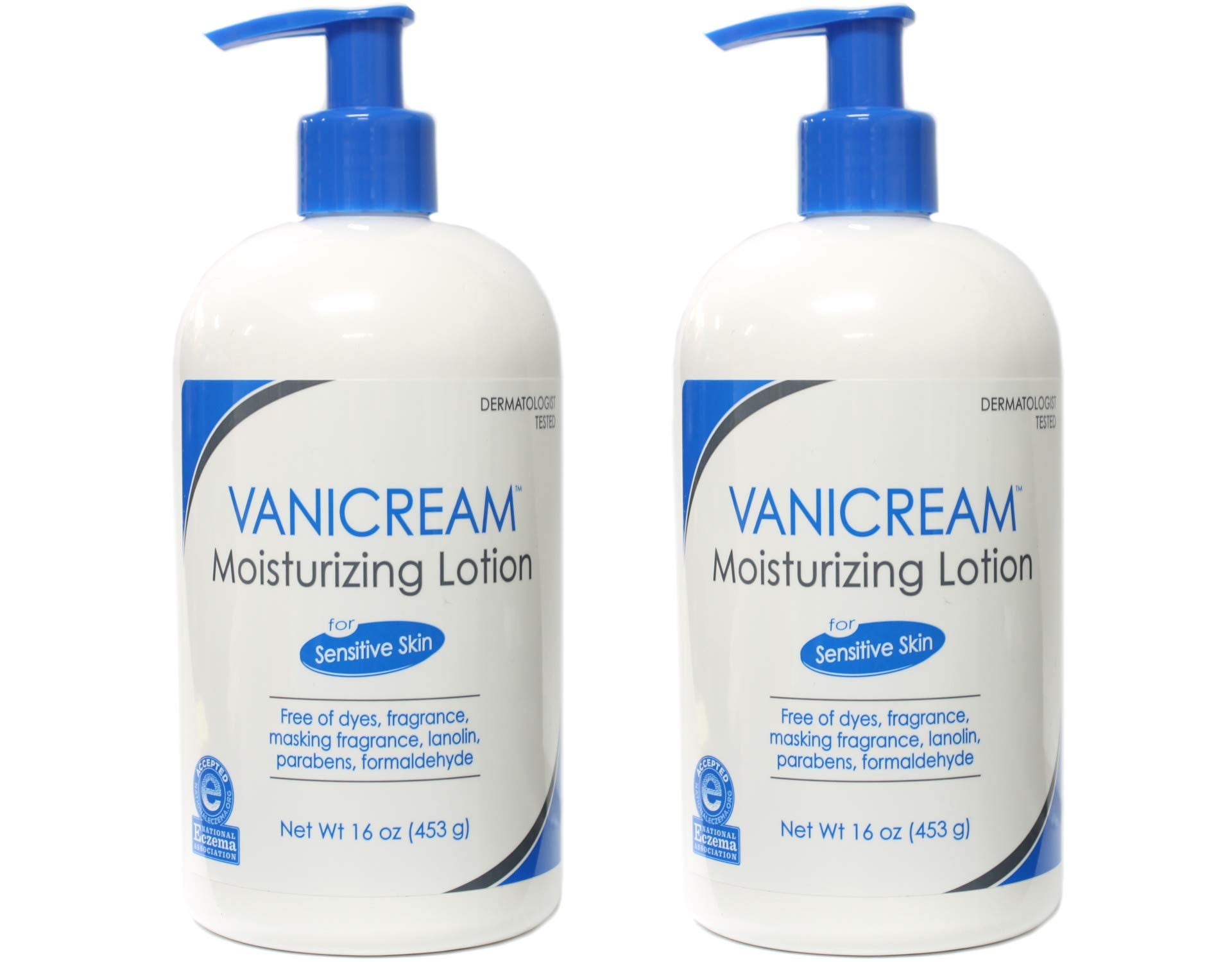 Vanicream Moisturizing Lotion pump bottle for fragrance-free daily hydration.