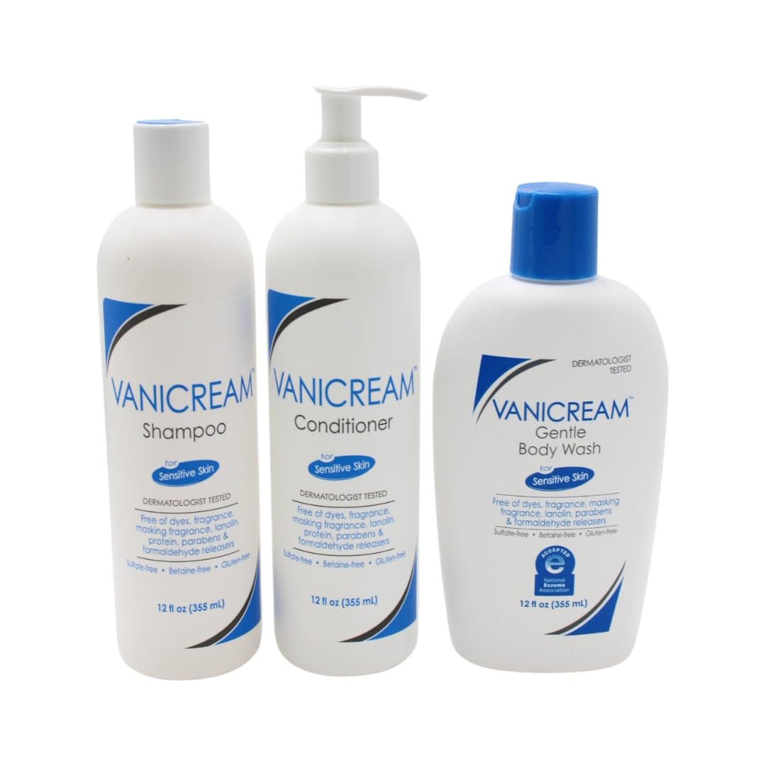 Vanicream Shampoo 12oz bottle highlights fragrance-free formula for sensitive skin.
