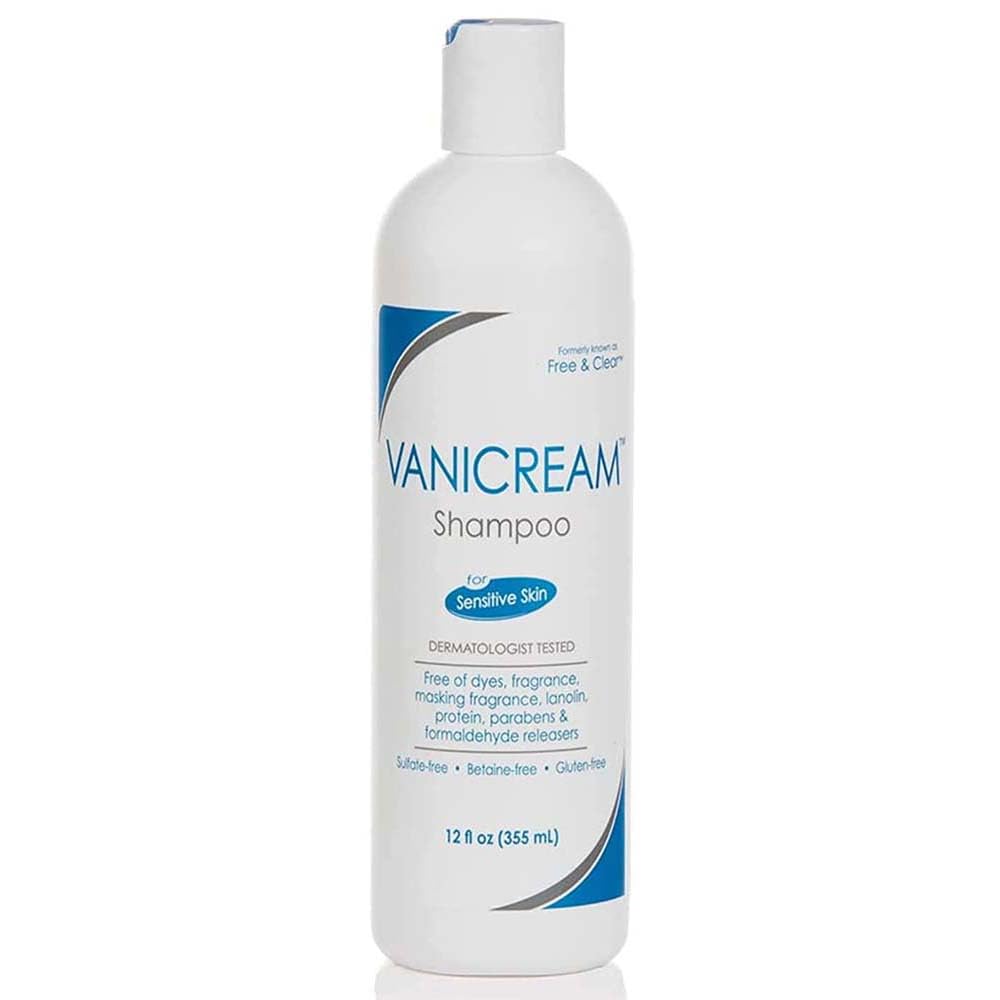 Vanicream Shampoo bottle shows fragrance-free formula for sensitive skin.
