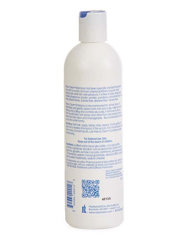 Vanicream Shampoo label highlights dye-free and paraben-free claim.