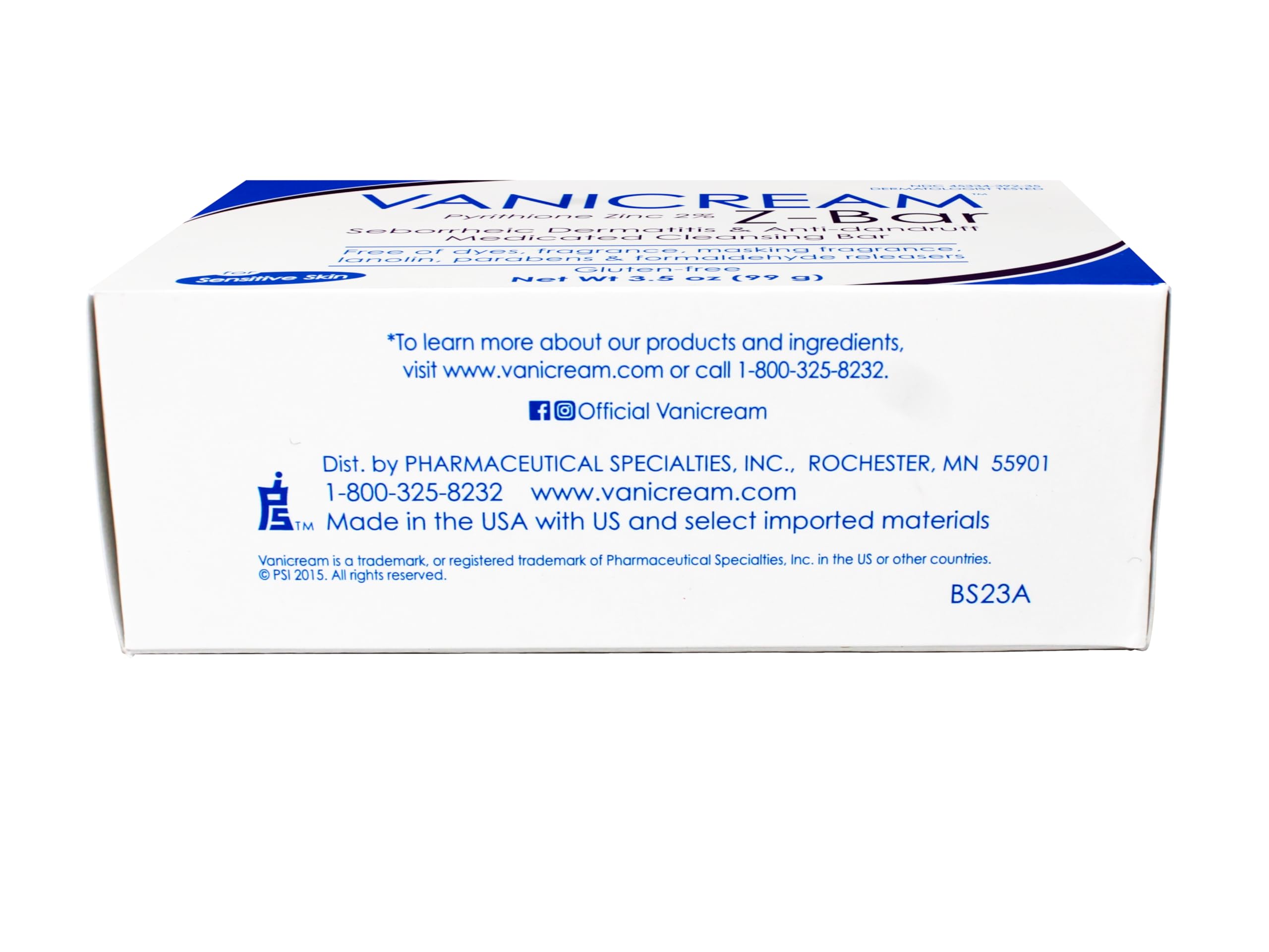 Vanicream Z-Bar made in the USA label on the packaging.