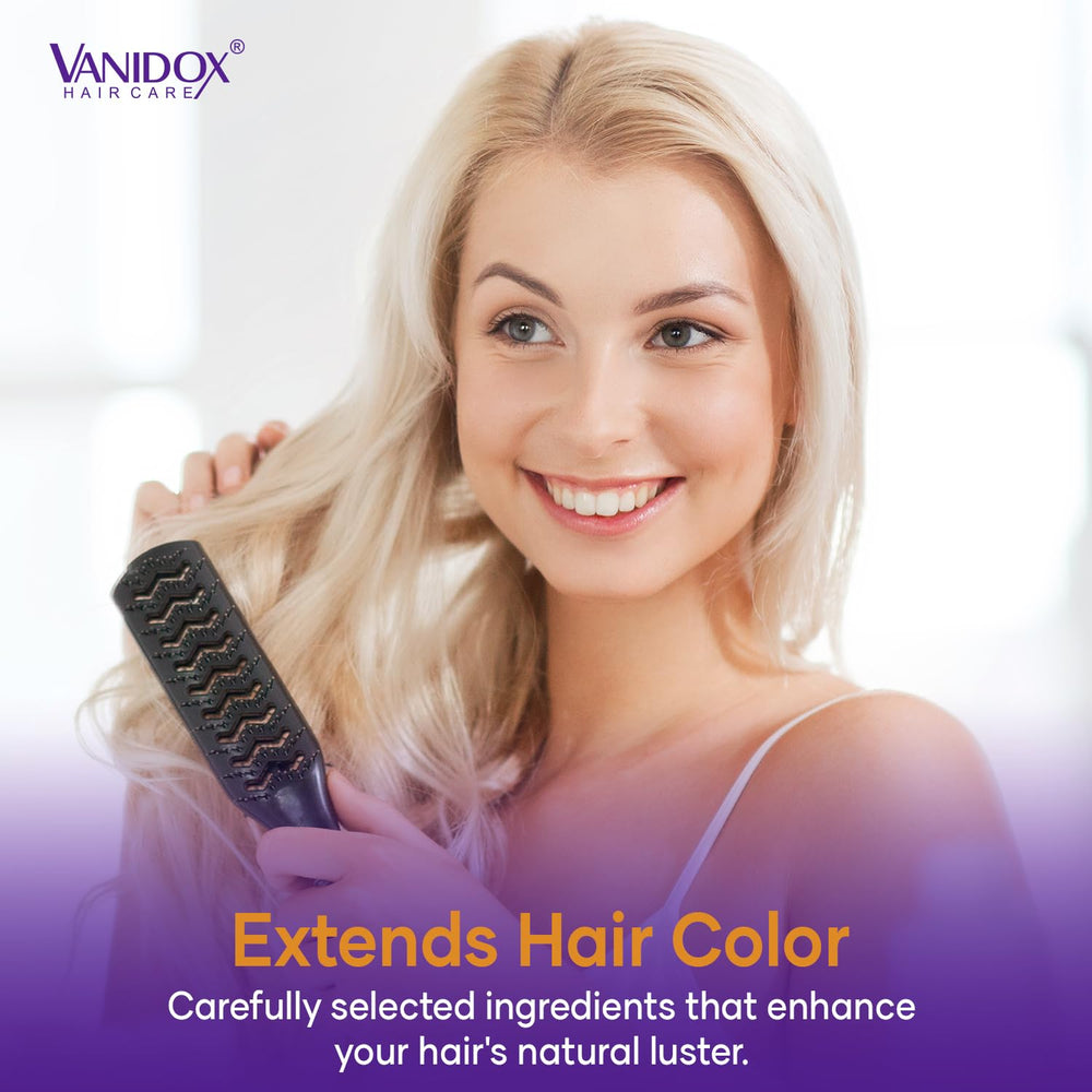 VANIDOX after-wash look shows soft, shiny hair with cool-toned vibrancy.