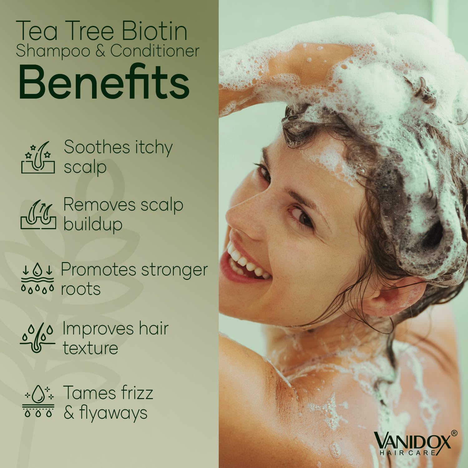 VANIDOX Biotin hair care formula emphasizing stronger, fuller strands