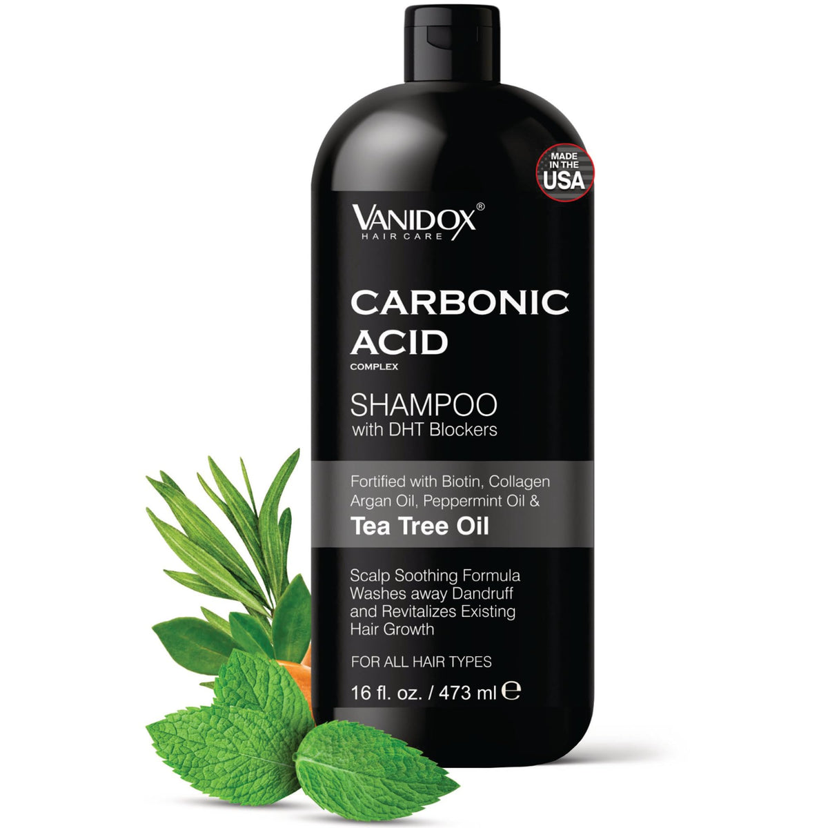 VanidoX Carbonic Acid Shampoo bottle highlights sulfate-free formula for gentle cleansing