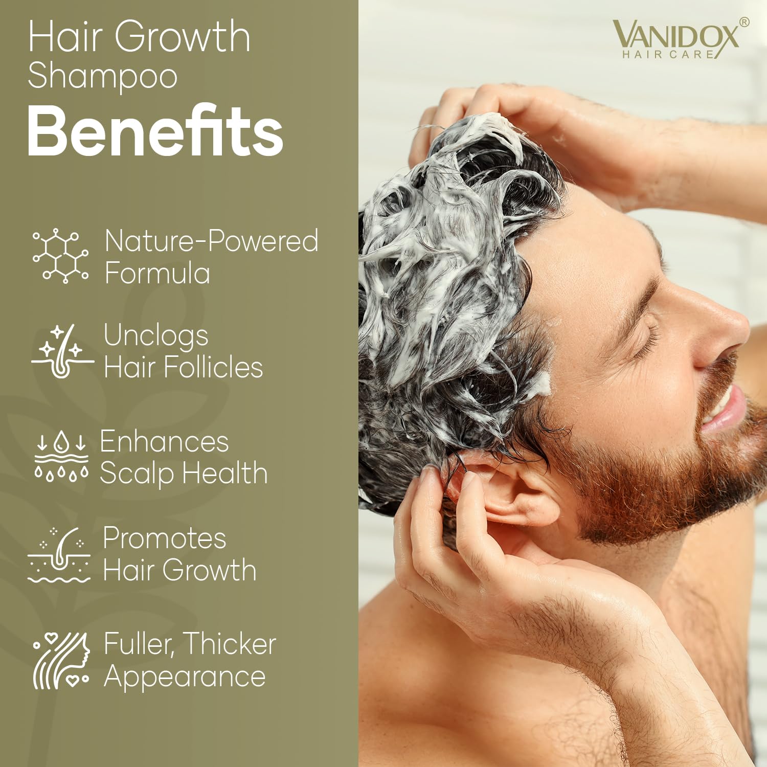 VanidoX Carbonic Shampoo scalp-action image emphasizes pore stimulation for healthier-feeling scalp