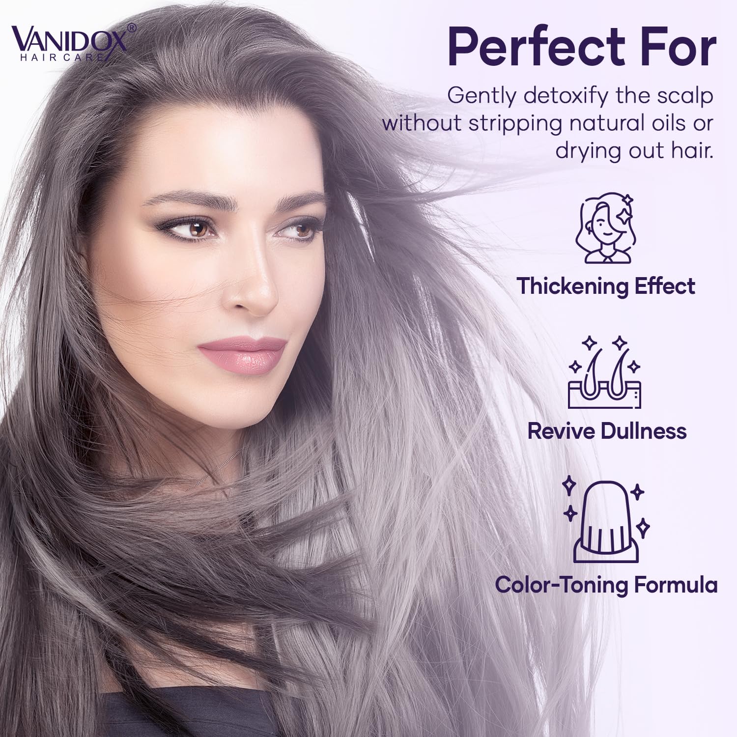 Vanidox hyaluronic acid label hints deep hydration for hair fibers.