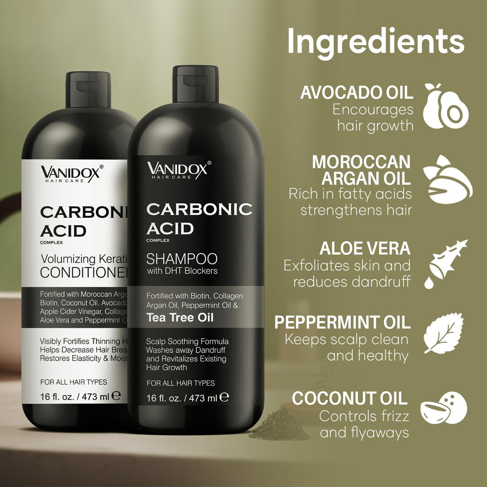 Vanidox ingredients image highlights keratin, biotin for healthier hair.