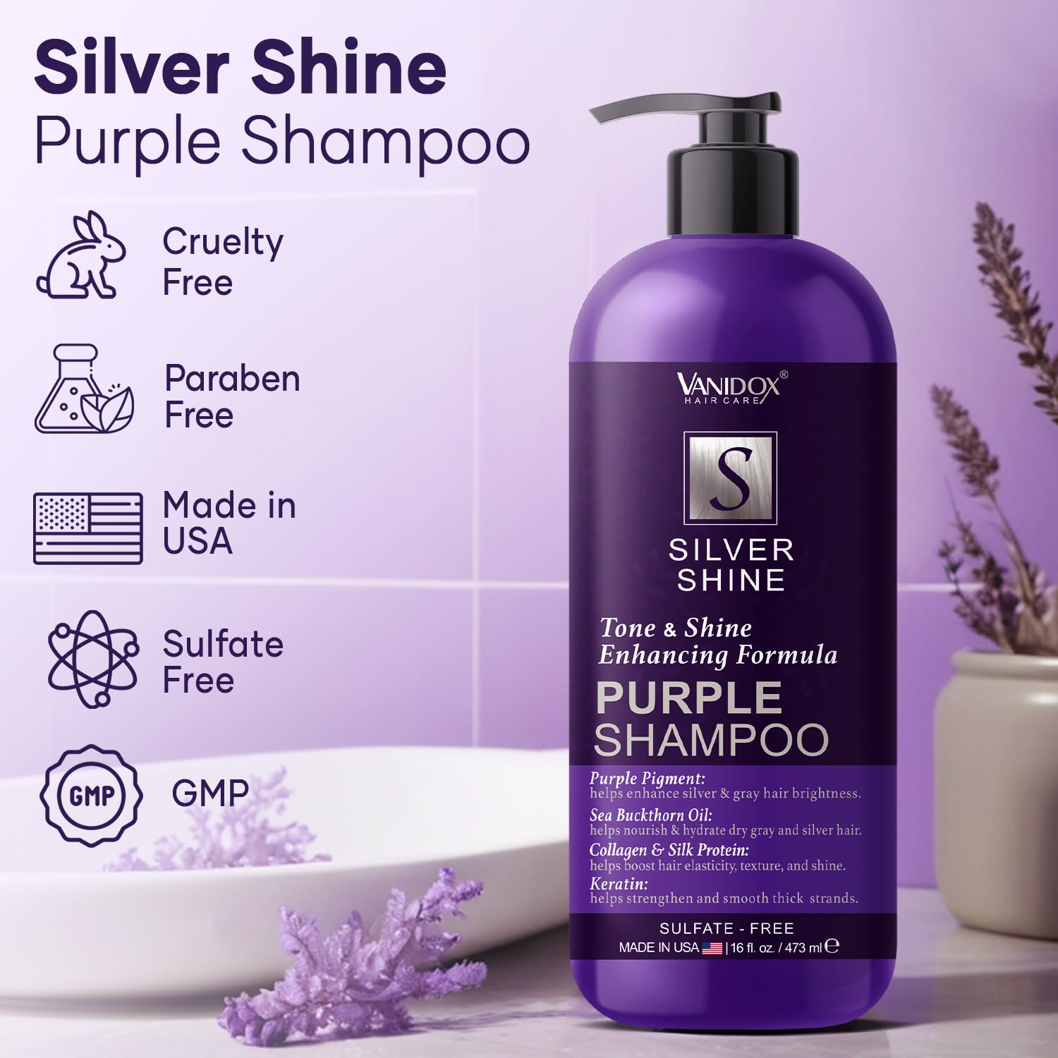 Vanidox purple pigment close-up highlights toning action for silver strands.